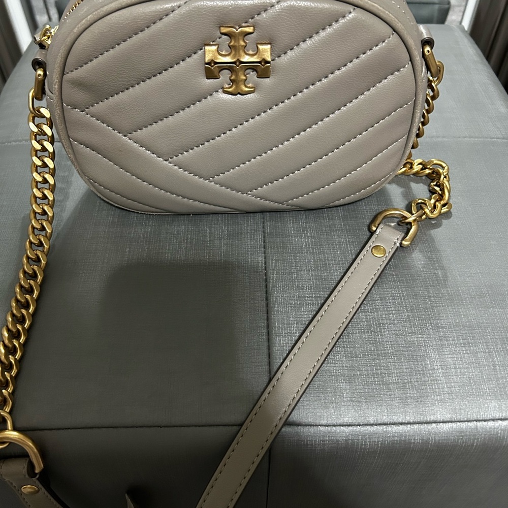 Tory Burch Taupe Quilted Crossbody Bag